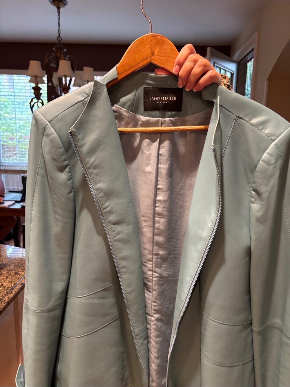 Lafayette 148 New York Baby Blue Leather Blazer